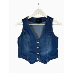 Dylan Ryan NYC Denim Button Front Cropped Vest Medium Western Casual Blue